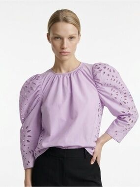 Thakoon Lilac Eyelet Puff Sleeve Blouse